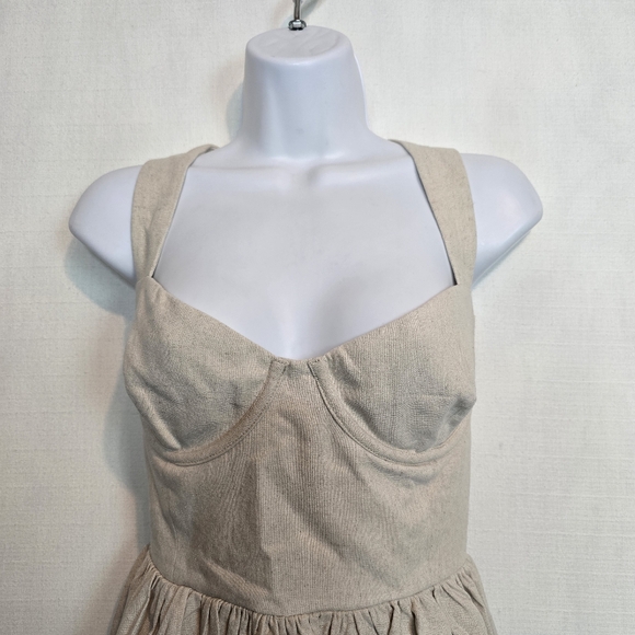 Meshki Loz Tie Back Linen Mini Dress In Natural L - Picture 9 of 16